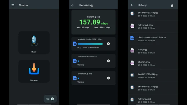 Photon Data Transfer App interface preview