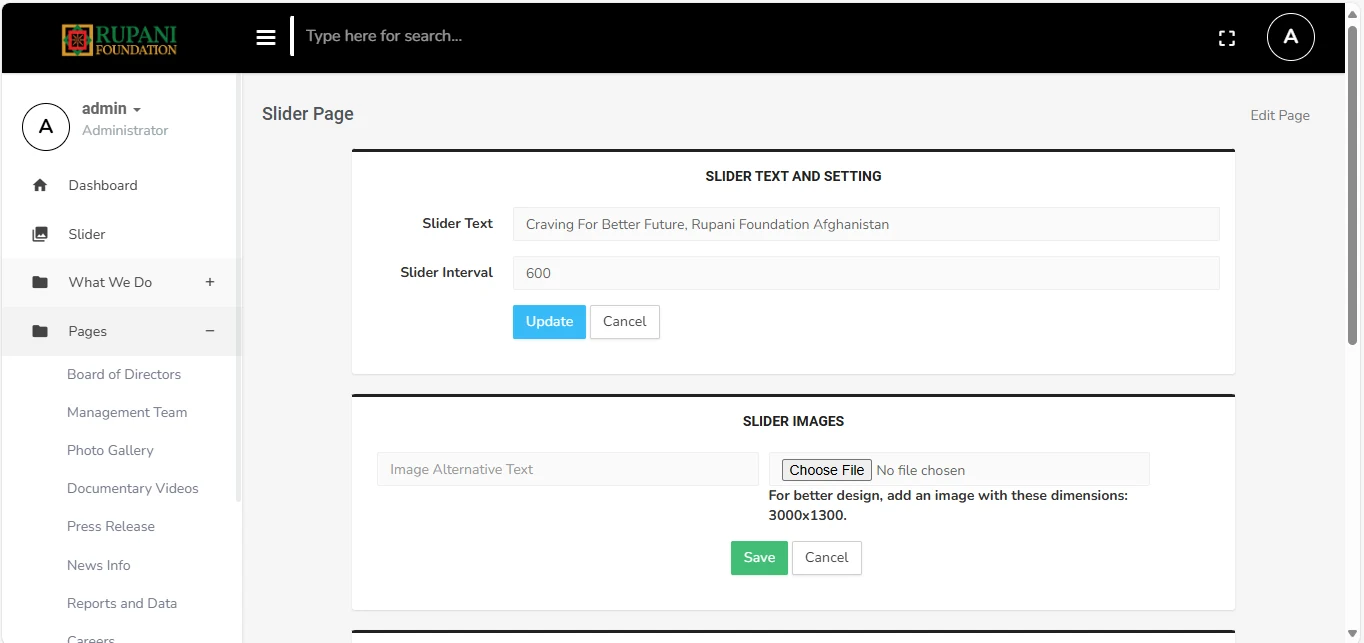Rupani Foundation Afghanistan Website, API & CMS screenshot 4